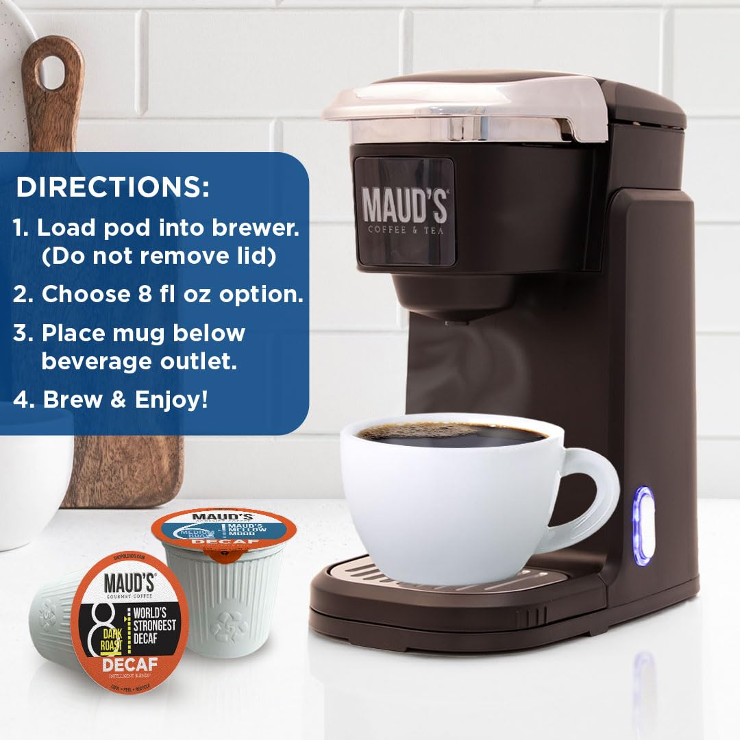 Maud's Decaf Kona Coast pod with a nuanced, silky finish
