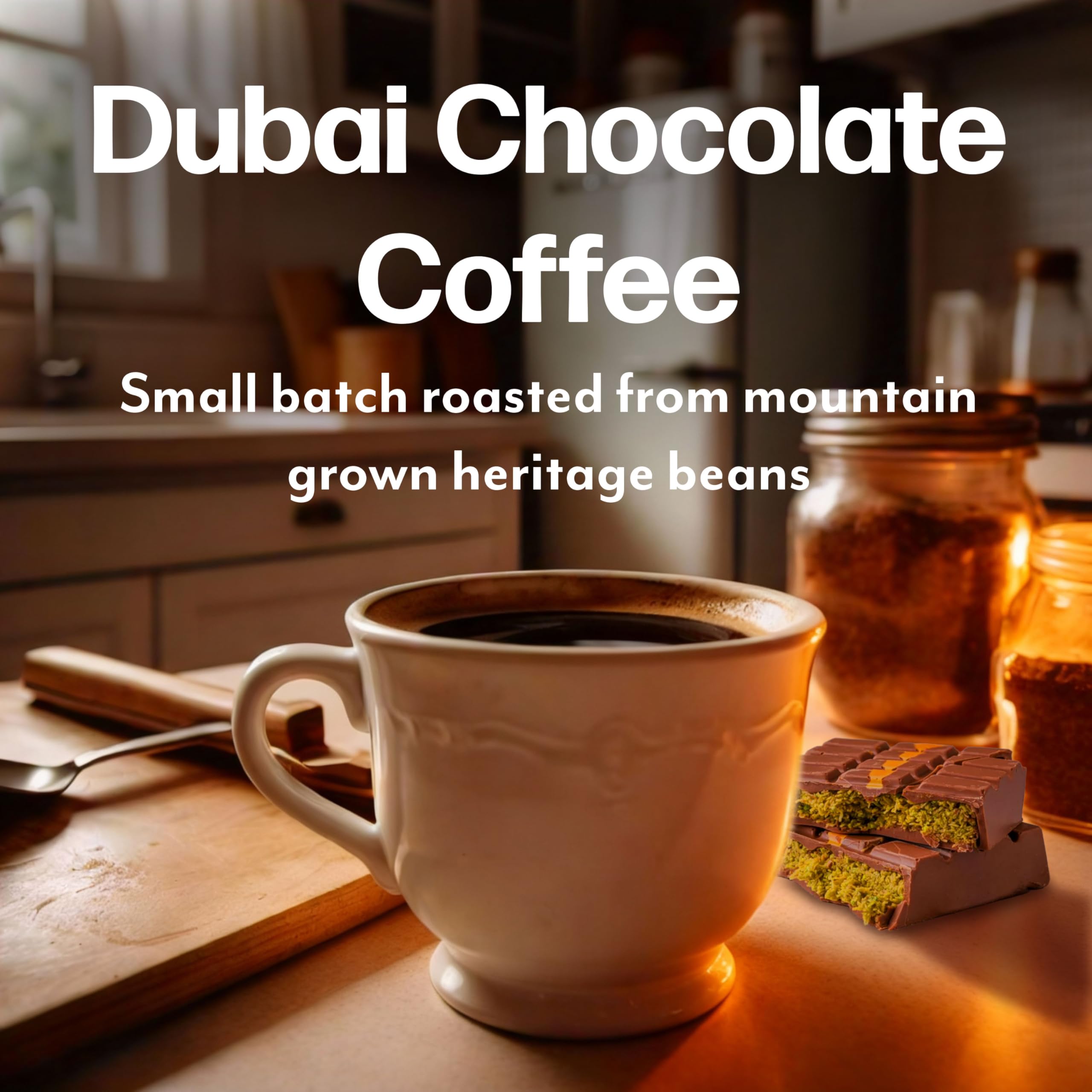 Maud's Dubai Chocolate coffee pods close-up highlighting glossy capsules and aroma.