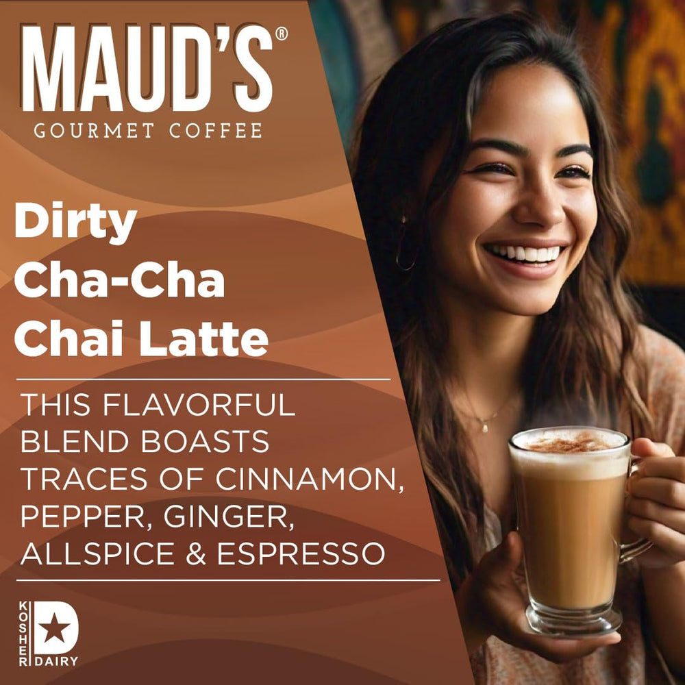 Maud's Espresso Chai Pods packaging with eco-friendly branding highlights sustainability.