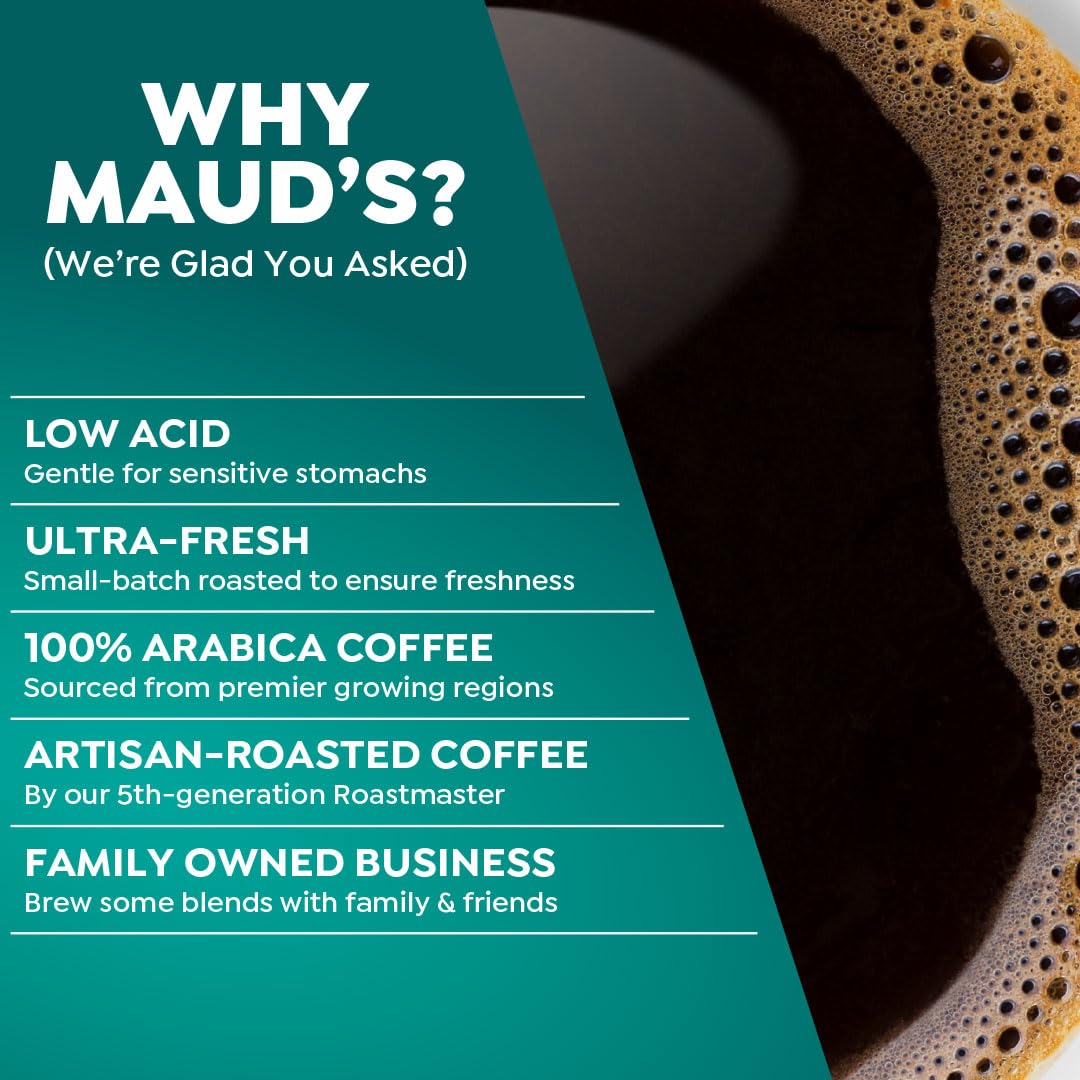 Maud's uses 100% Arabica beans for a smooth, high-quality cup.