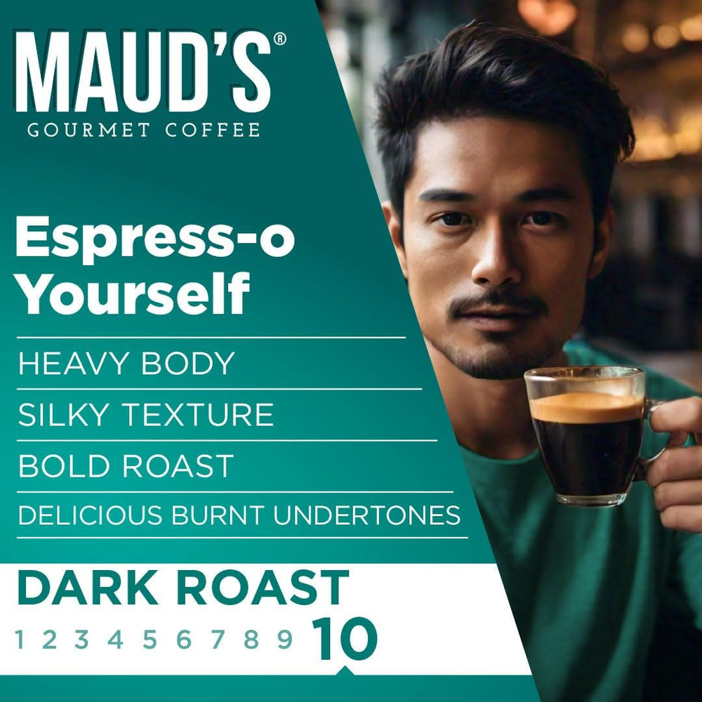 Maud's Espresso Roast pod in cup ready for a flavorful espresso.