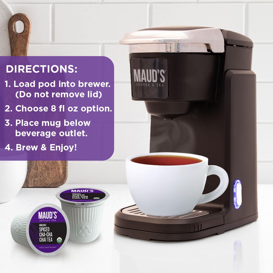 Maud's family-owned brand on counter signaling trusted, thoughtful tea experience