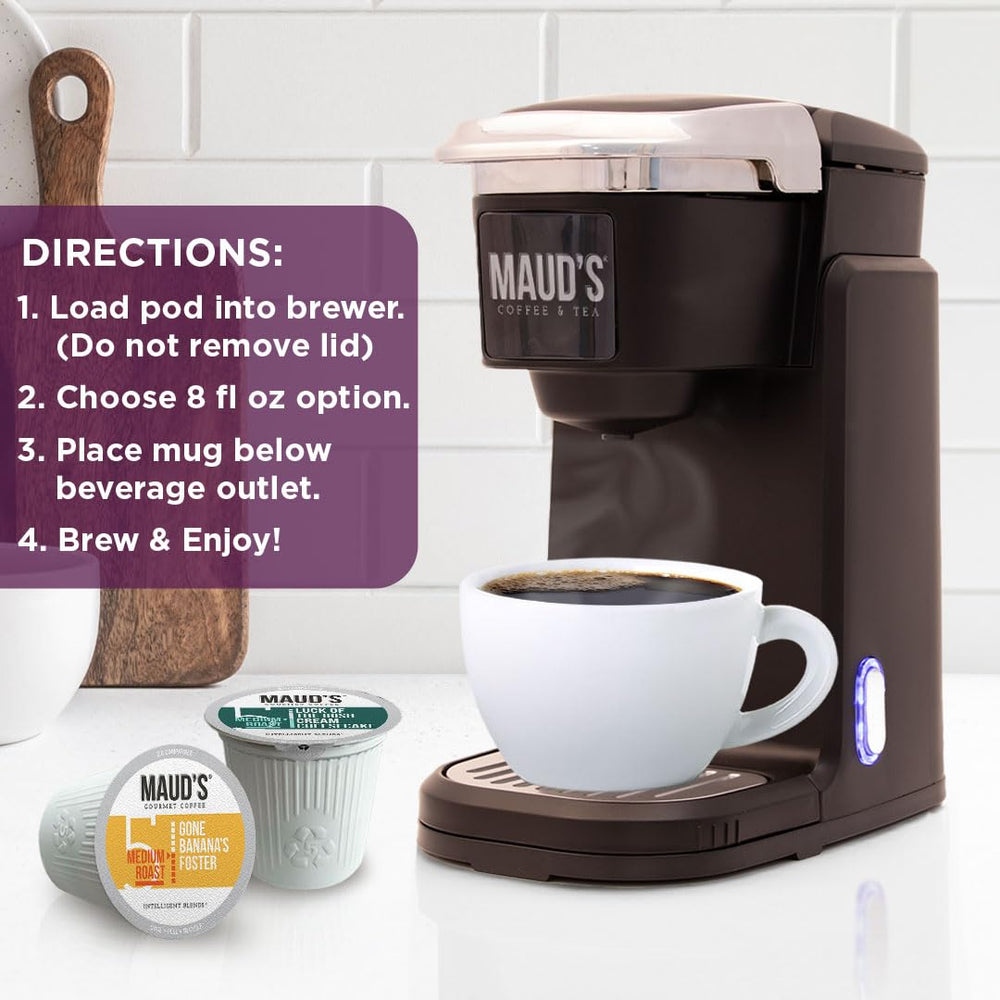 Maud's Gone Banana's Foster pods offer dessert-inspired warmth in a mug.