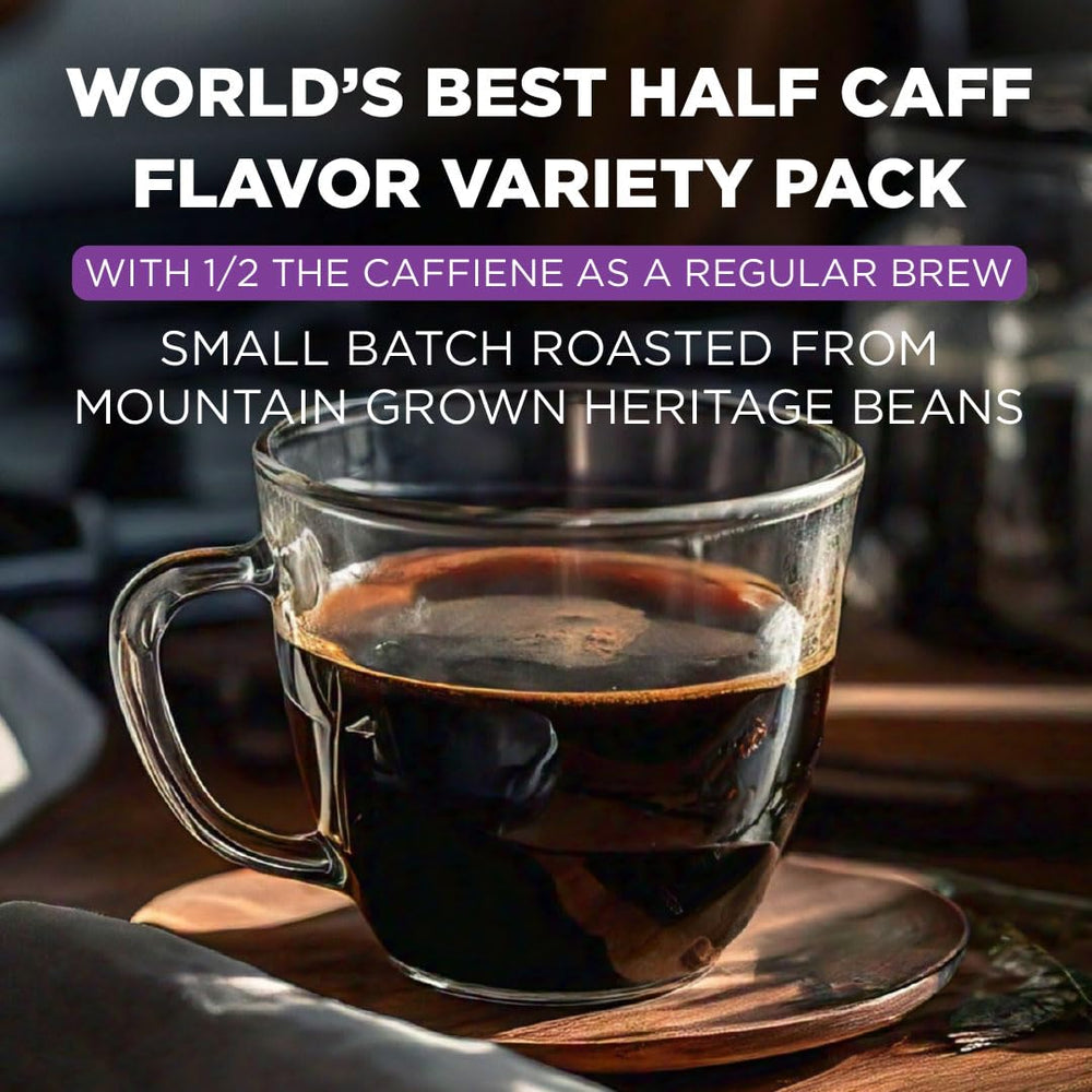 Maud's Half Caff chocolate raspberry pod close-up, highlighting dessert-inspired flavor.