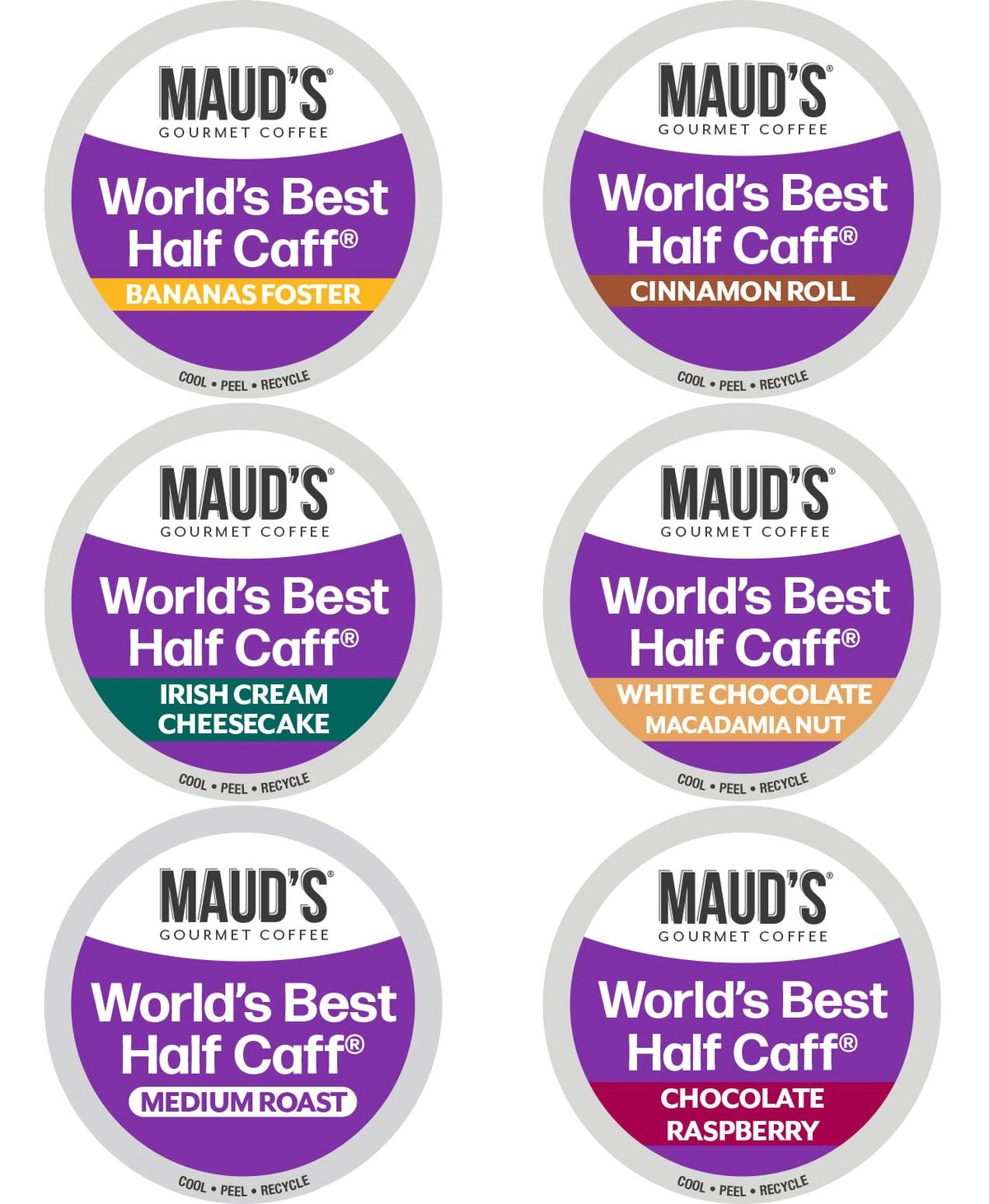 Maud's Half Caff six-flavors pack on a kitchen counter, ready for balanced mornings.