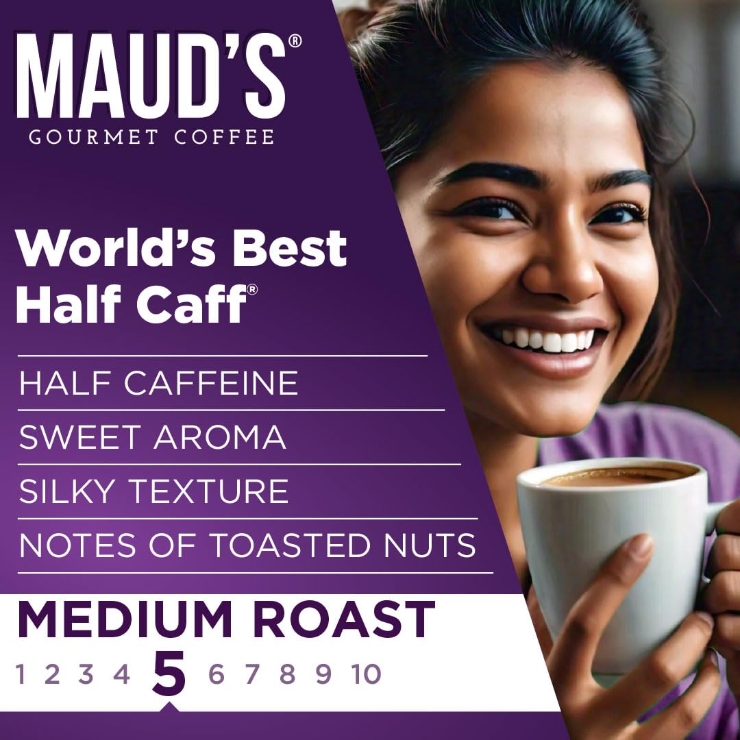 Maud's Half Caffeine Instant Coffee served over ice in a refreshing glass.