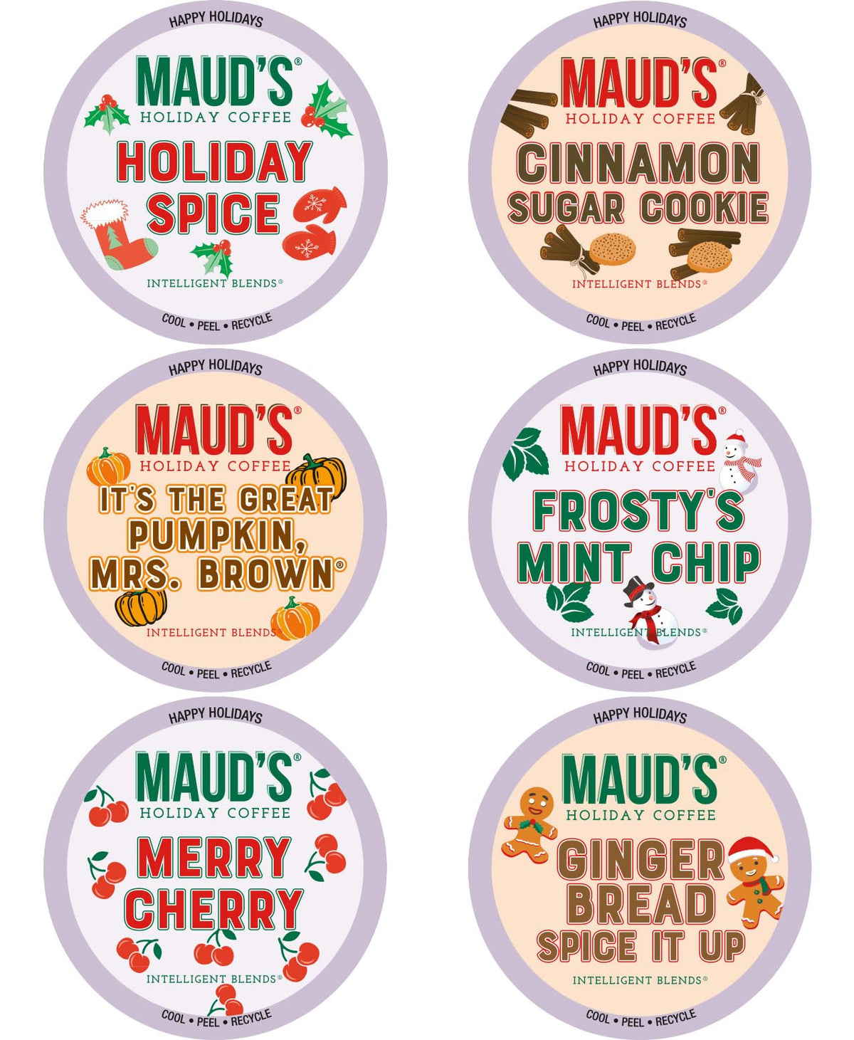Maud's Holiday Blend pods collection for festive Keurig brews.