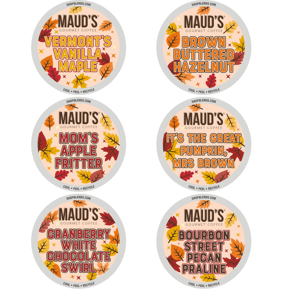Maud's It’s Fall Y’all coffee pods assortment in a box, ideal for seasonal variety.