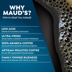 Maud's compatible pods beside a cup show effortless Keurig-style brewing.