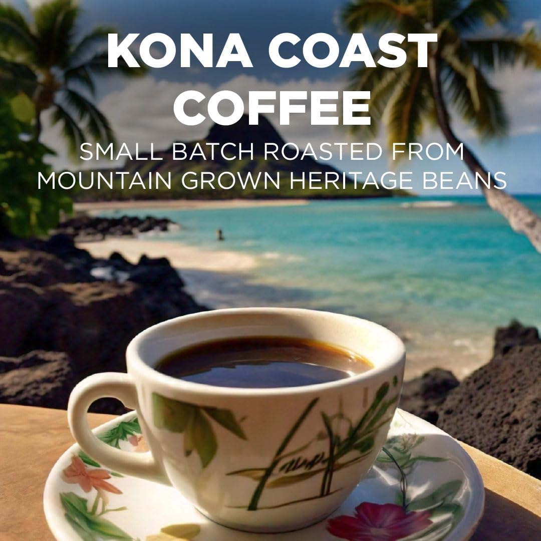 Maud's Kona coffee pod brewing a cup with rich aroma and smooth medium roast.