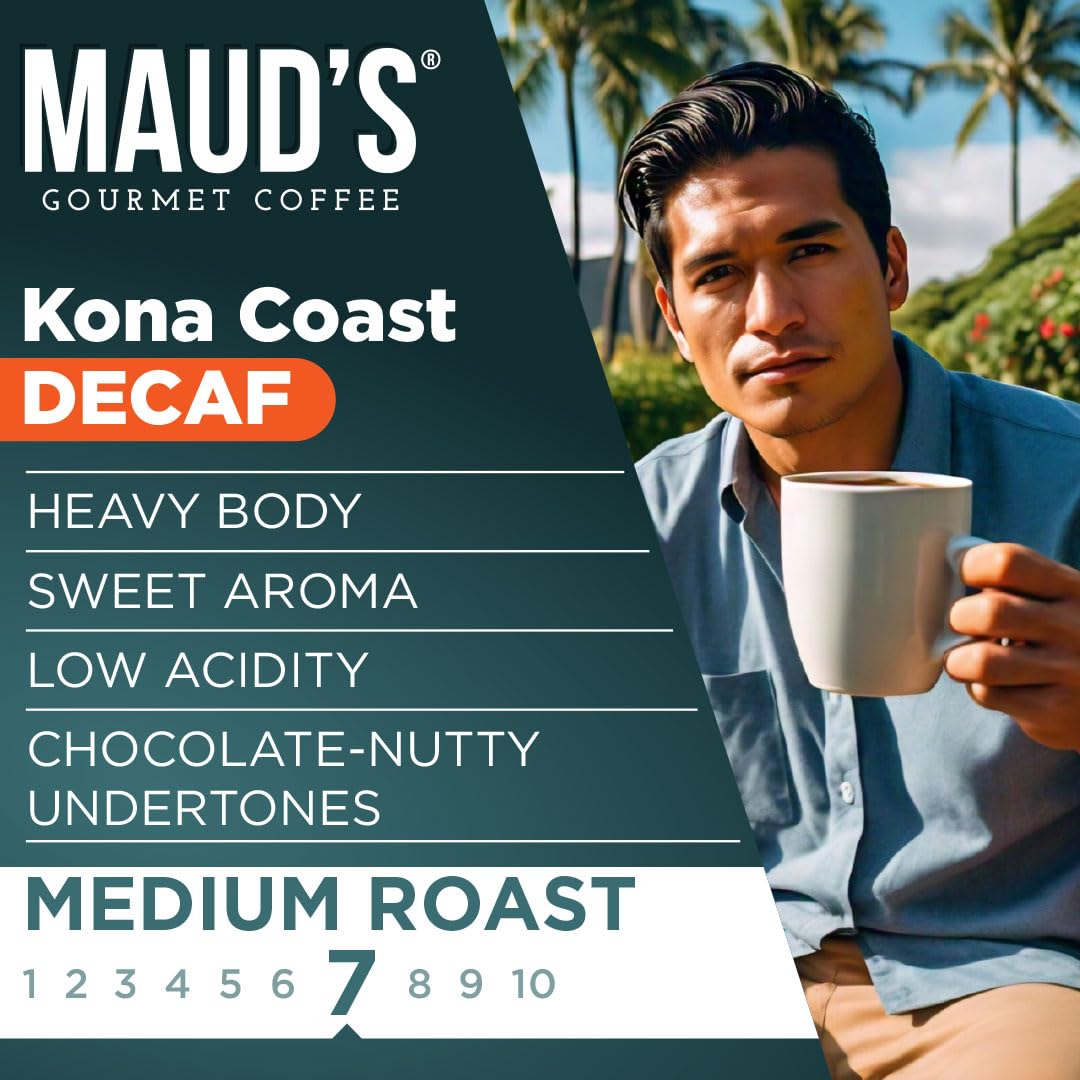 Maud's Kona decaf pod cup reveals rich aroma and color.
