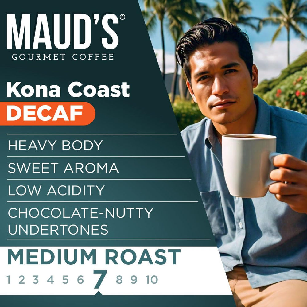 Maud's Kona decaf pod cup reveals rich aroma and color.