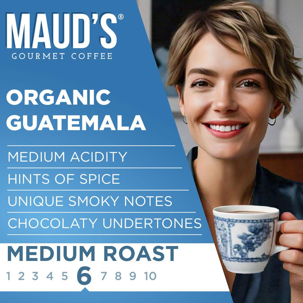 Maud's Organic Arabica pods closeup of beans highlighting premium quality.
