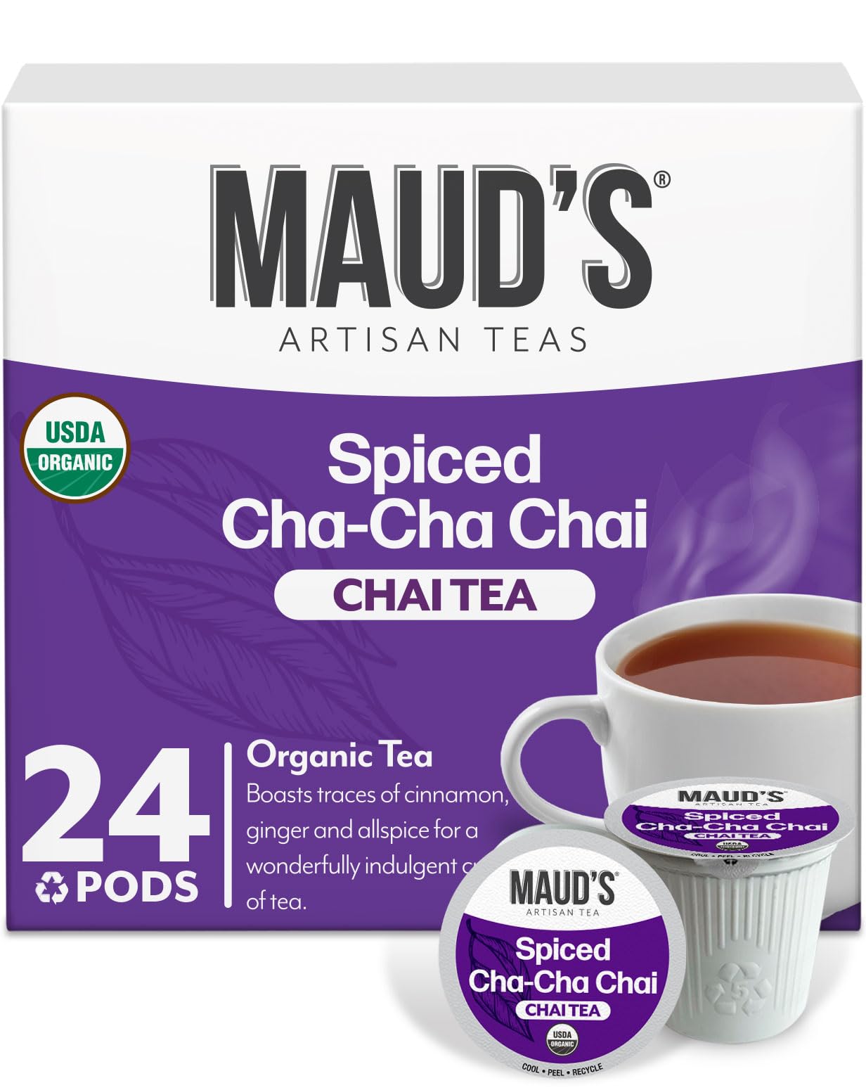 Maud's Organic Chai Tea Pods close-up of spices for a bold cafe-quality morning brew