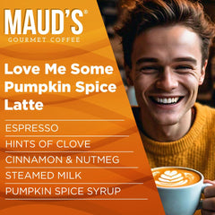 Maud's pumpkin spice latte pod in a Keurig brewer for quick single-serve convenience