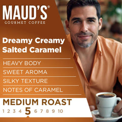 Maud's Salted Caramel iced coffee in a glass, refreshing and convenient