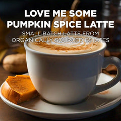 Steaming cup of Maud's latte highlighting cozy pumpkin spice flavor