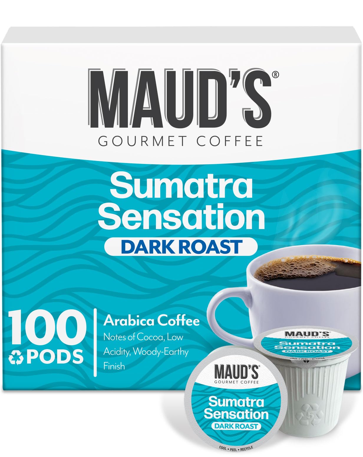 Maud's Sumatra Sensation coffee pod ready for brewing, rich and earthy aroma.