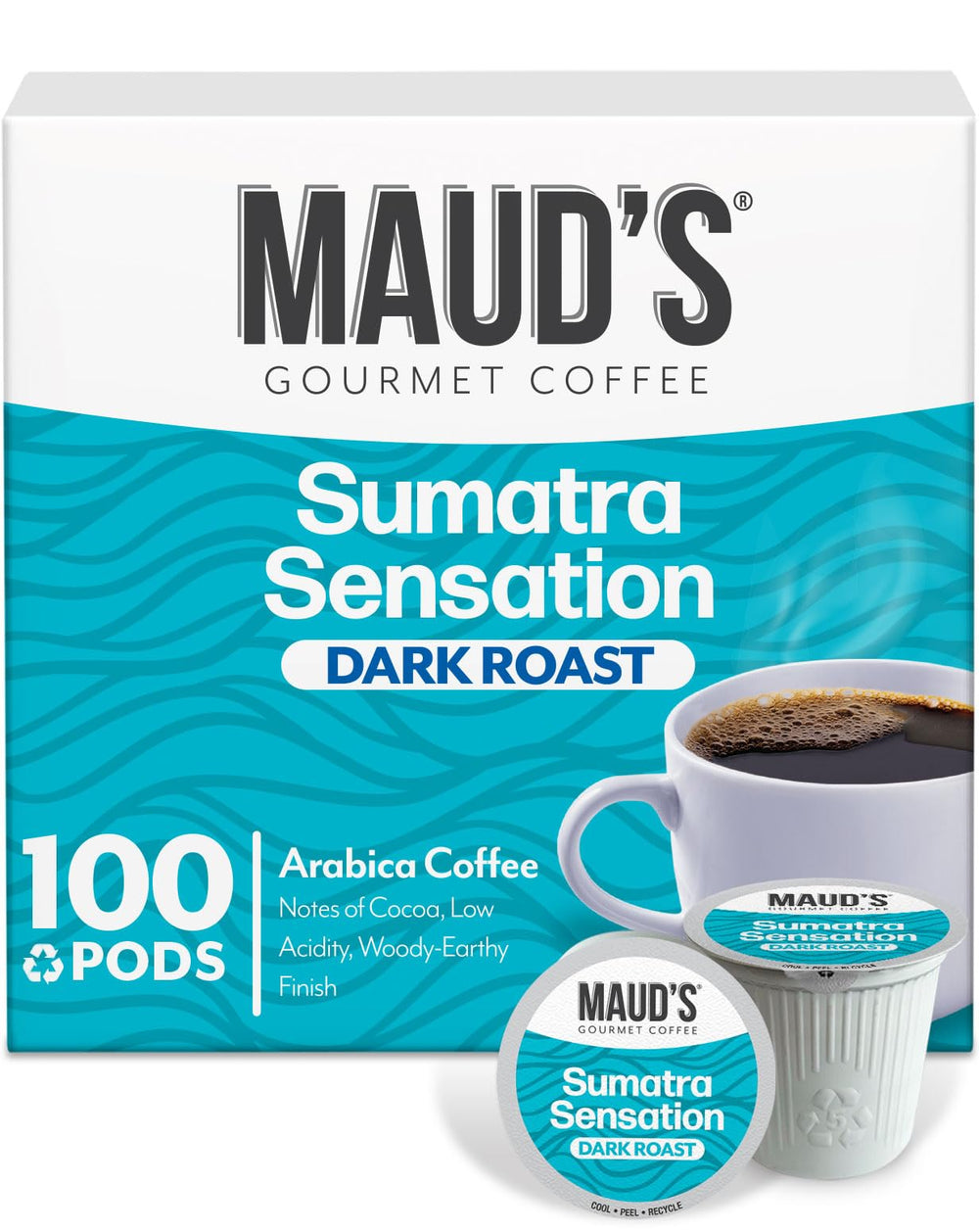 Maud's Sumatra Sensation coffee pod ready for brewing, rich and earthy aroma.