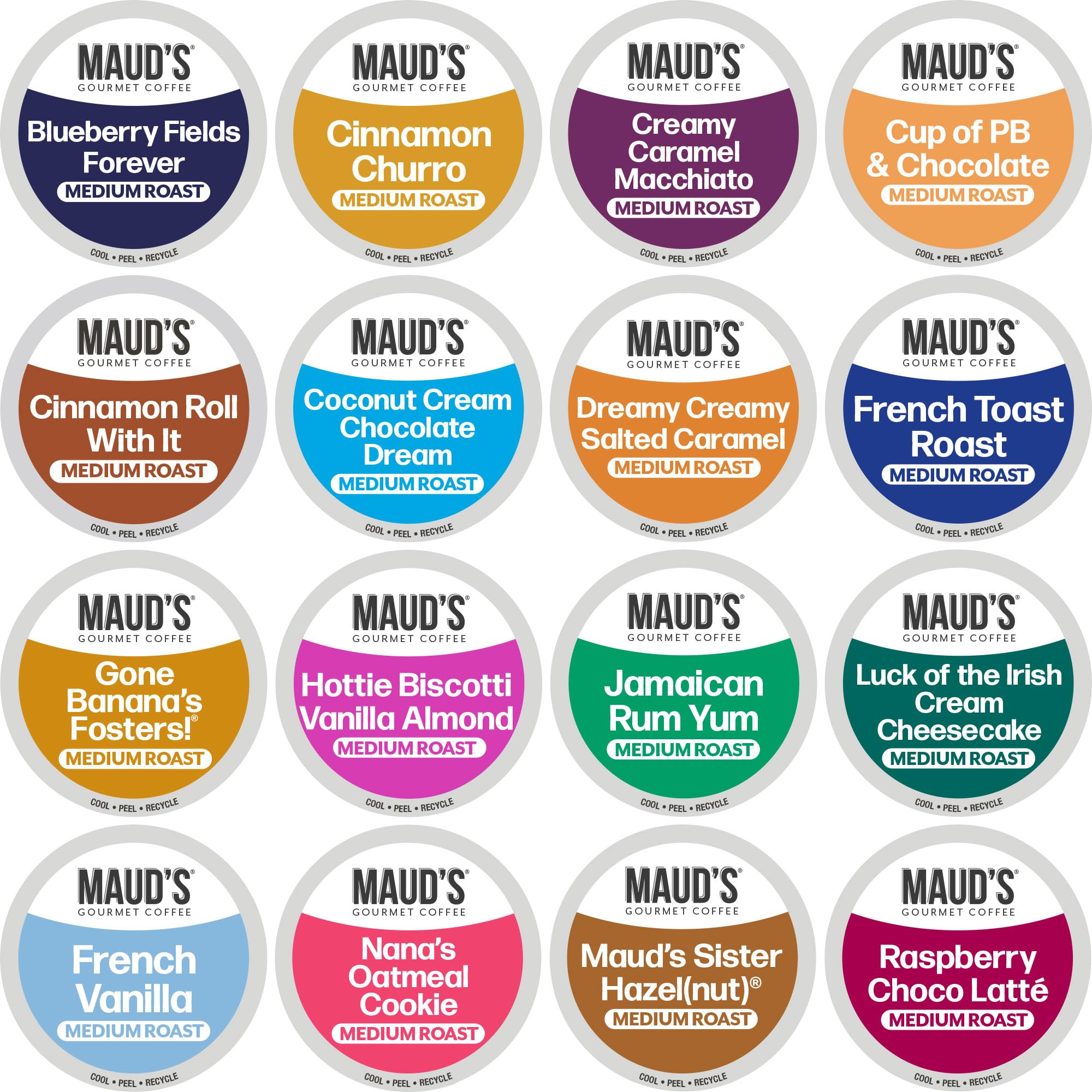 Maud's Super Flavored Coffee Pods Variety Pack with 16 flavors for diverse morning brews