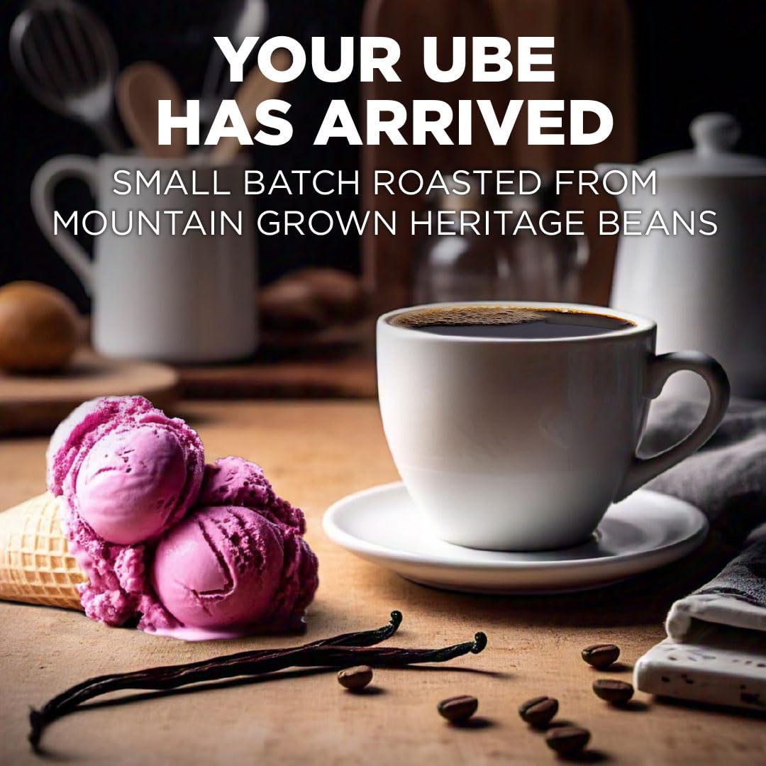 Maud's Vanilla Ube pod closeup highlights creamy vanilla notes for a comforting cup.