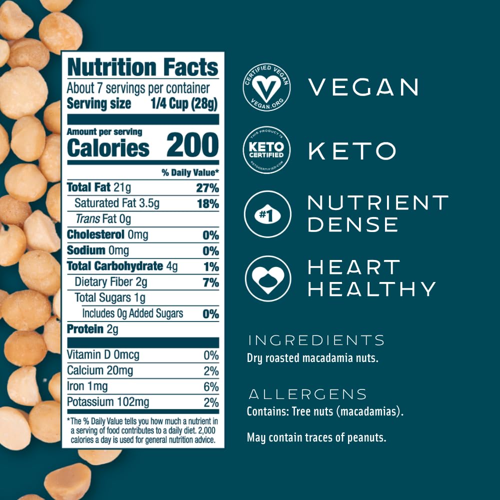 Mauna Loa 7 oz resealable bag keeps macadamias fresh for keto-friendly snacking.