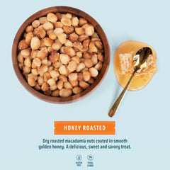 Close-up of golden-brown Mauna Loa honey roasted macadamias.