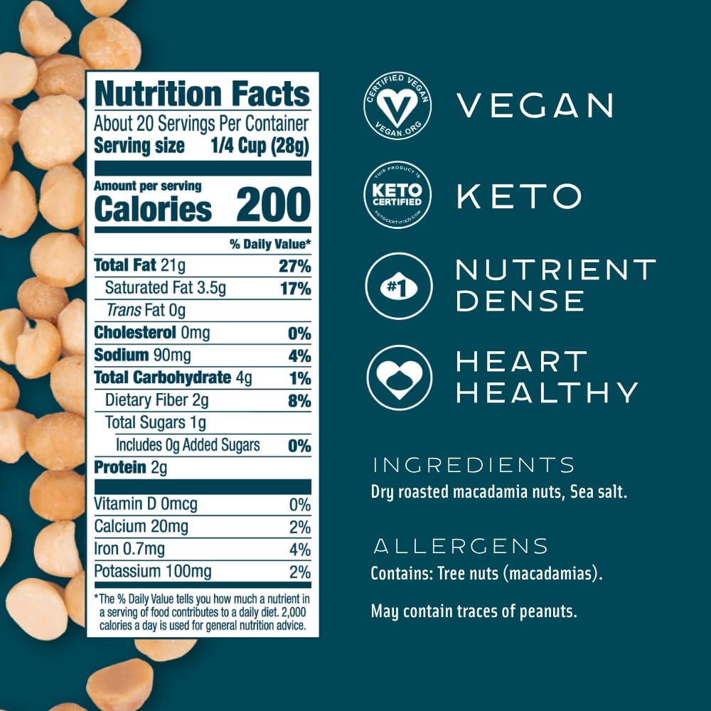 Mauna Loa dry-roasted macadamias closeup highlighting smooth, creamy flavor and nutrient-rich fats.