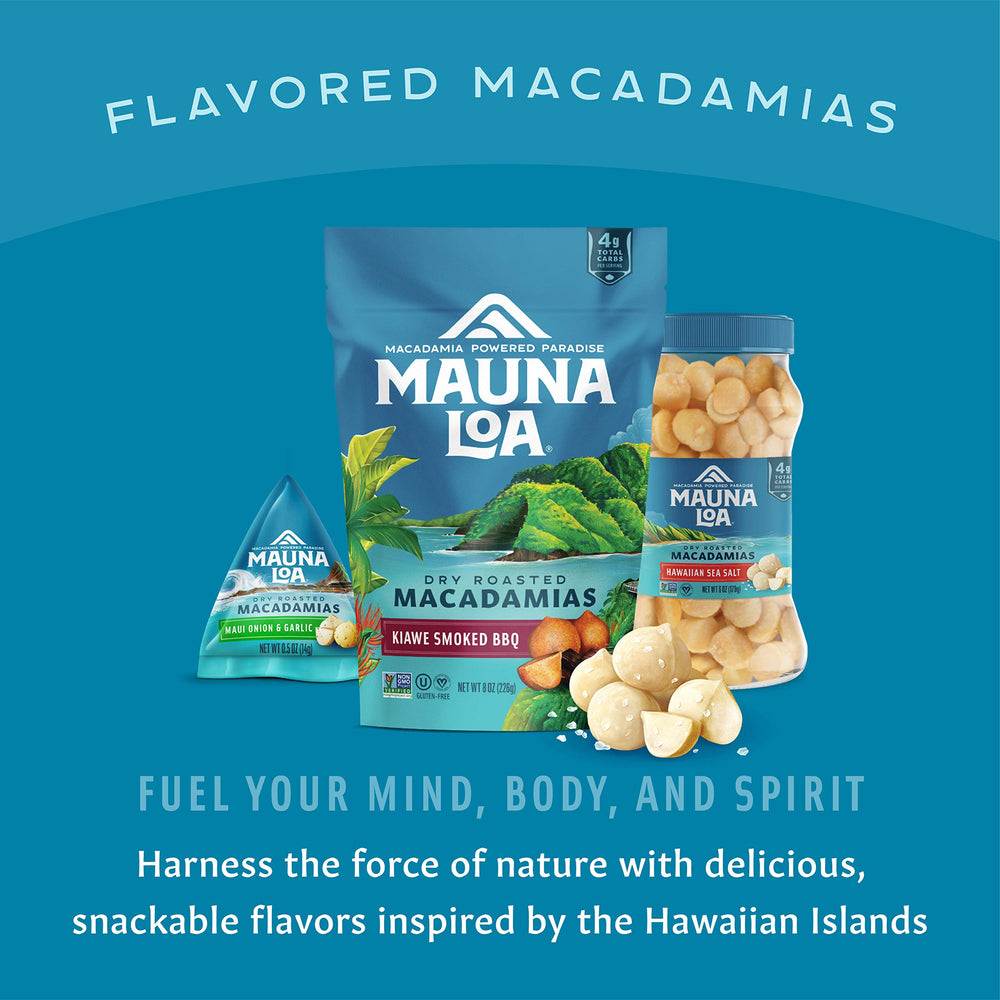 Mauna Loa macadamias jar closeup highlighting quality ingredients.