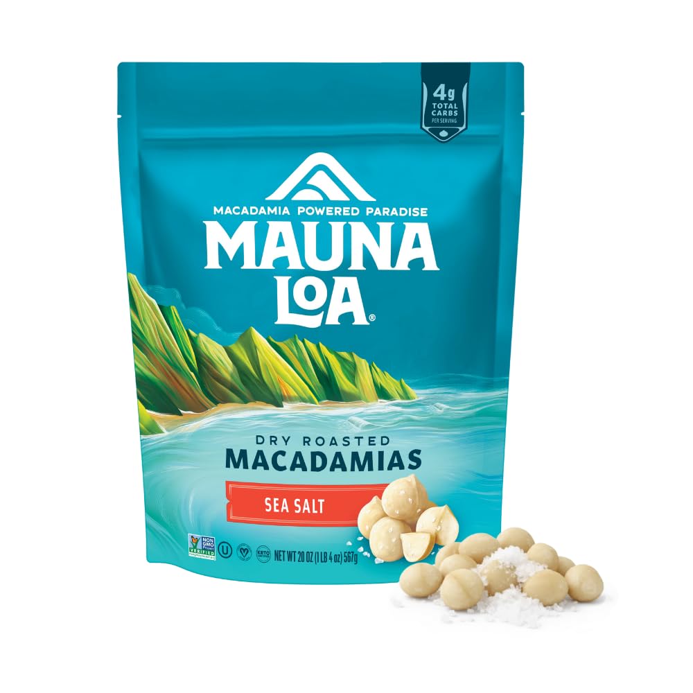 Mauna Loa Sea Salt Macadamias in resealable bag, a premium snack with buttery crunch.