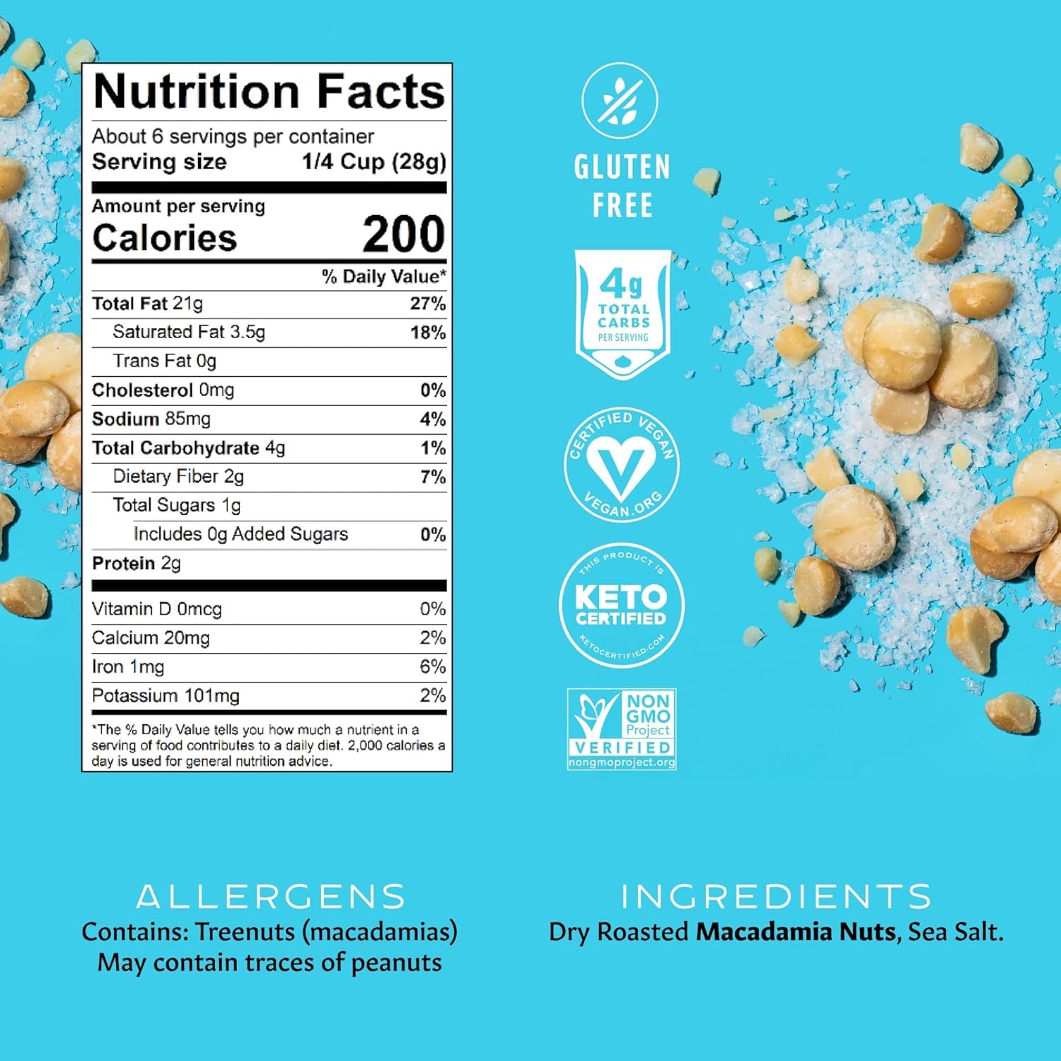 Mauna Loa sea salt roasted macadamias close-up—creamy texture with crisp sea salt.