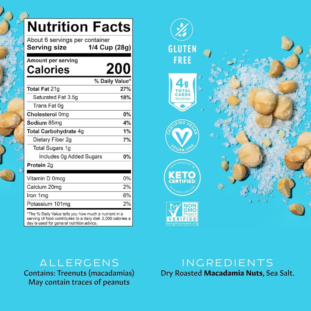Mauna Loa sea salt roasted macadamias close-up—creamy texture with crisp sea salt.