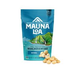 Mauna Loa unsalted roasted macadamia nuts offer a naturally buttery bite in a resealable bag.