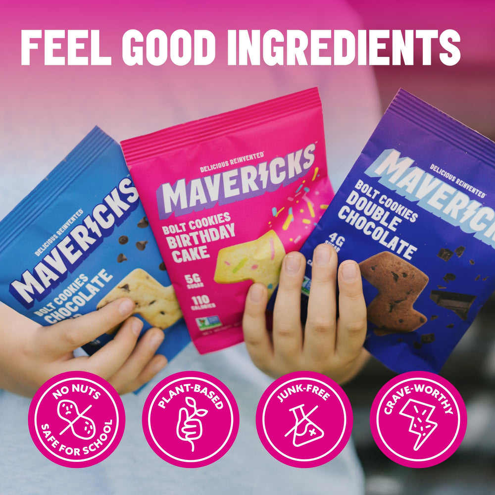 MAVERICKS Bolt Cookies snack packs, portable 100-calorie options for on the go.