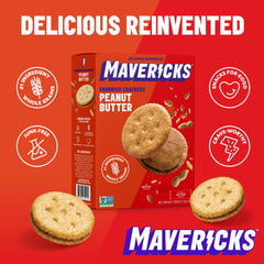 MAVERICKS Crackers Original closeup crackers emphasizes the peanut butter sandwich flavor and texture.