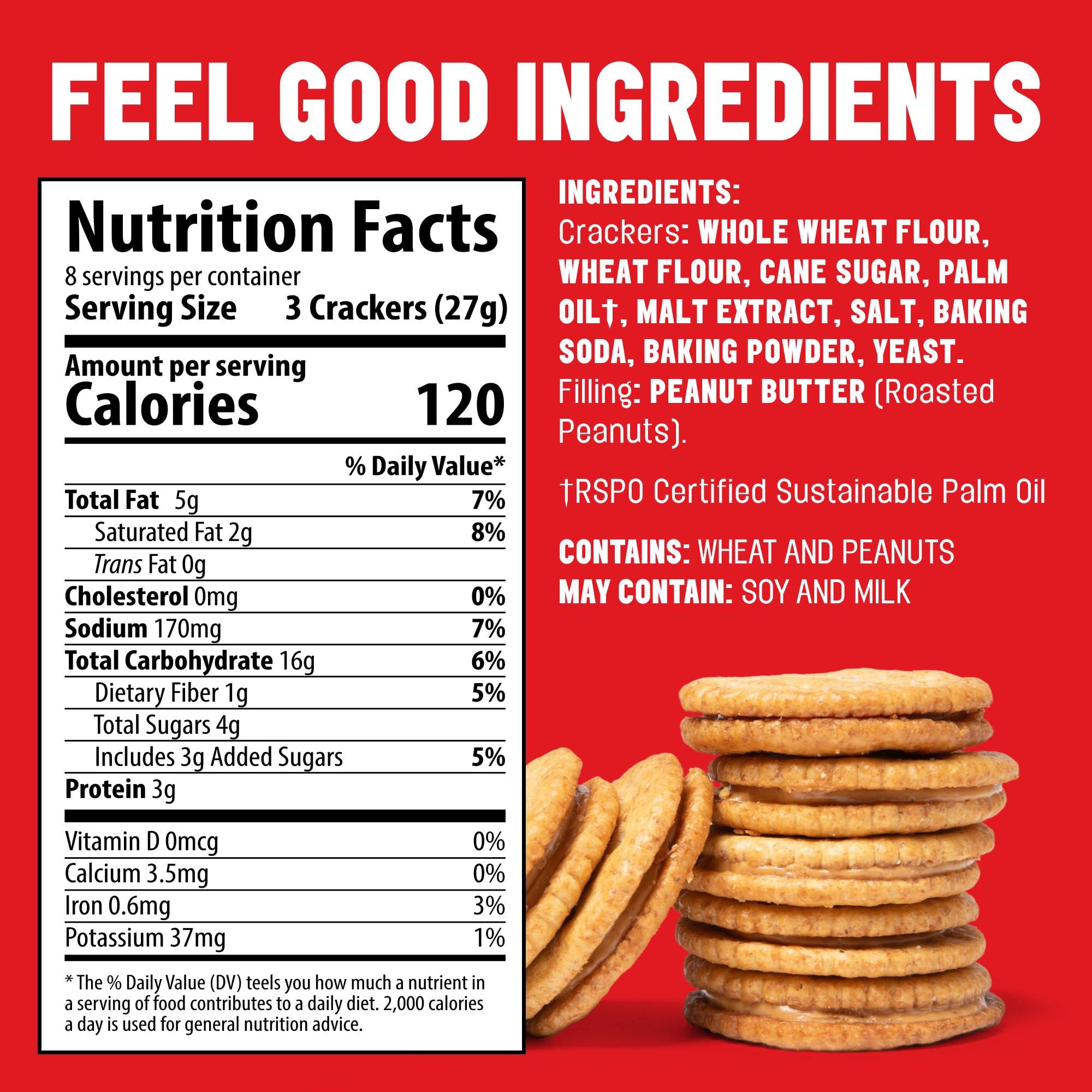 MAVERICKS Crackers Original pack back highlights non-GMO ingredients and 3g protein per serving.