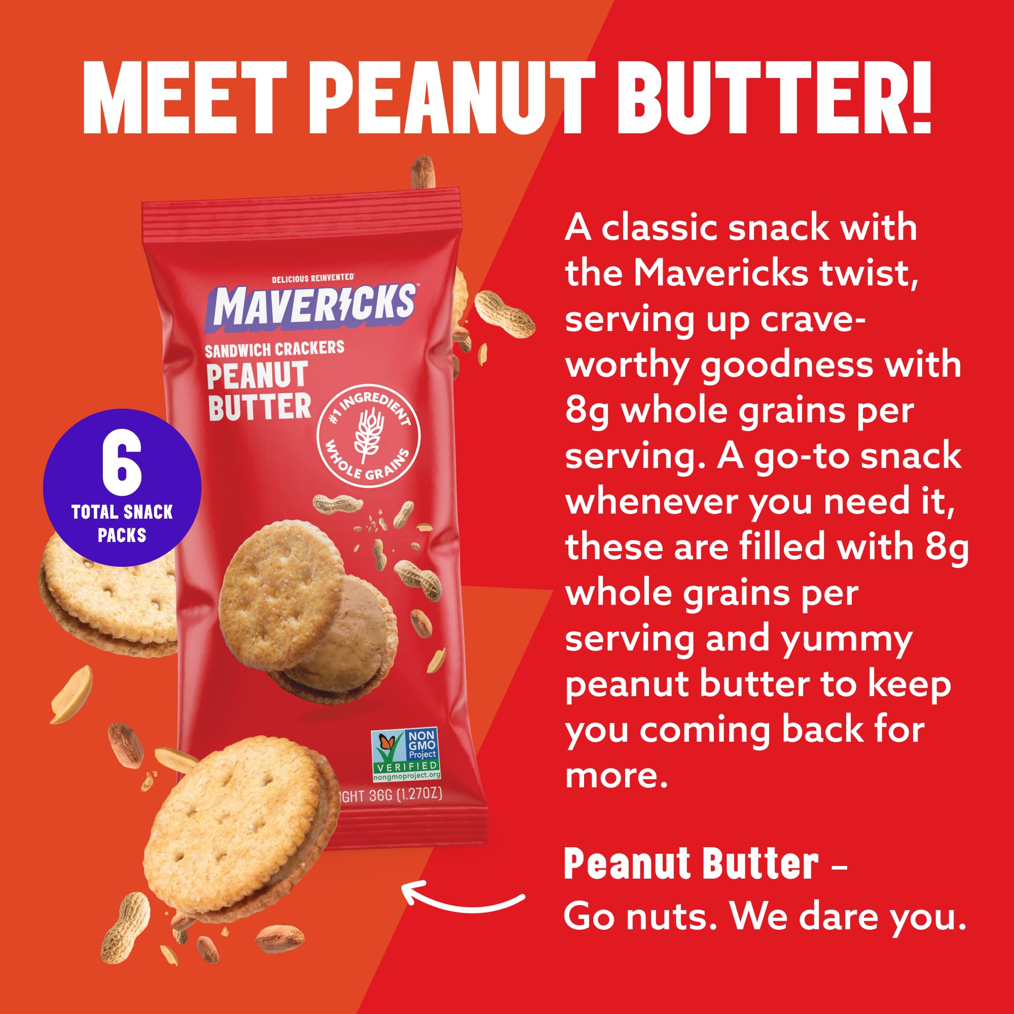 MAVERICKS hand holding crackers showcases a quick, satisfying bite.