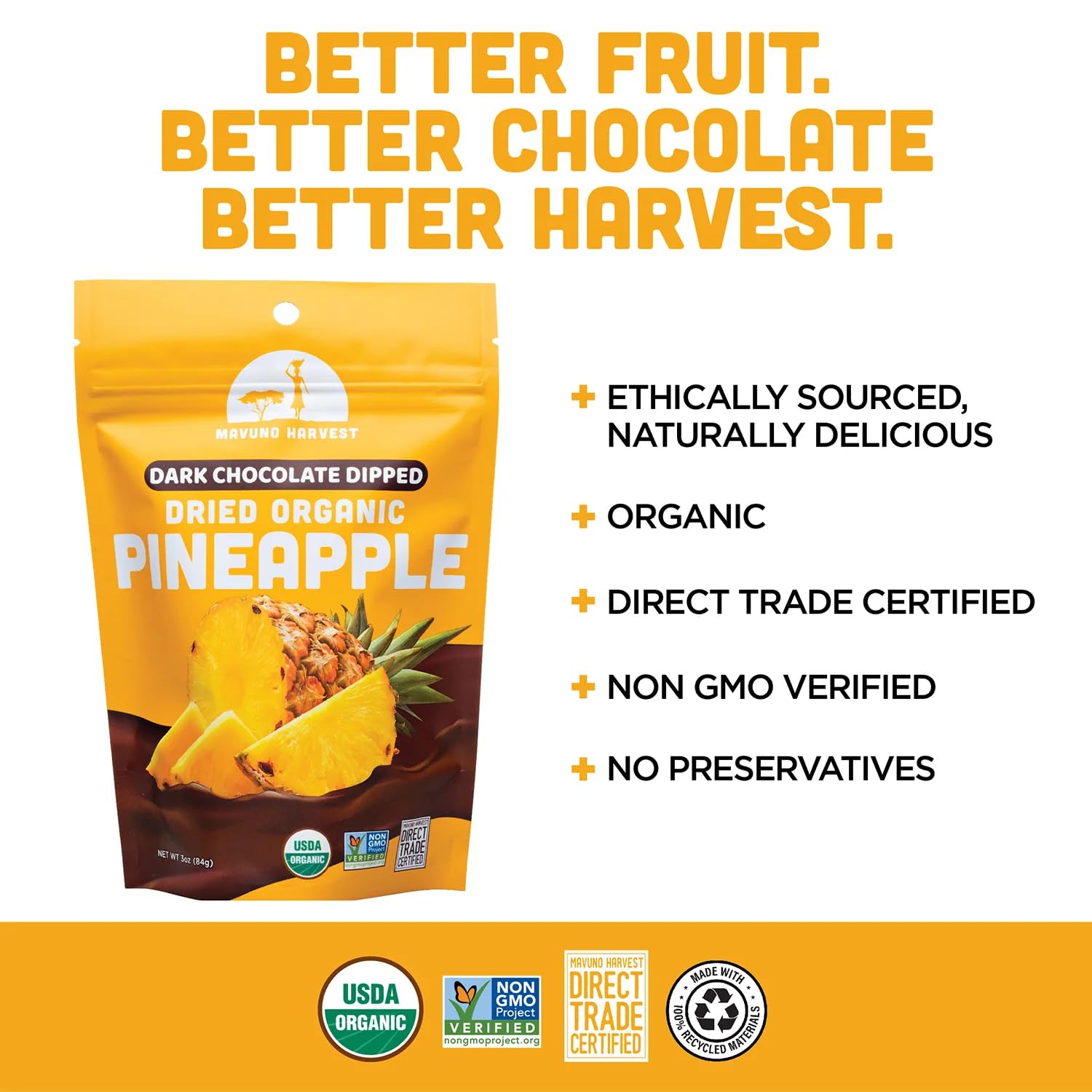 Fair-trade pineapple treat from Mavuno Harvest in a 1lb bag.
