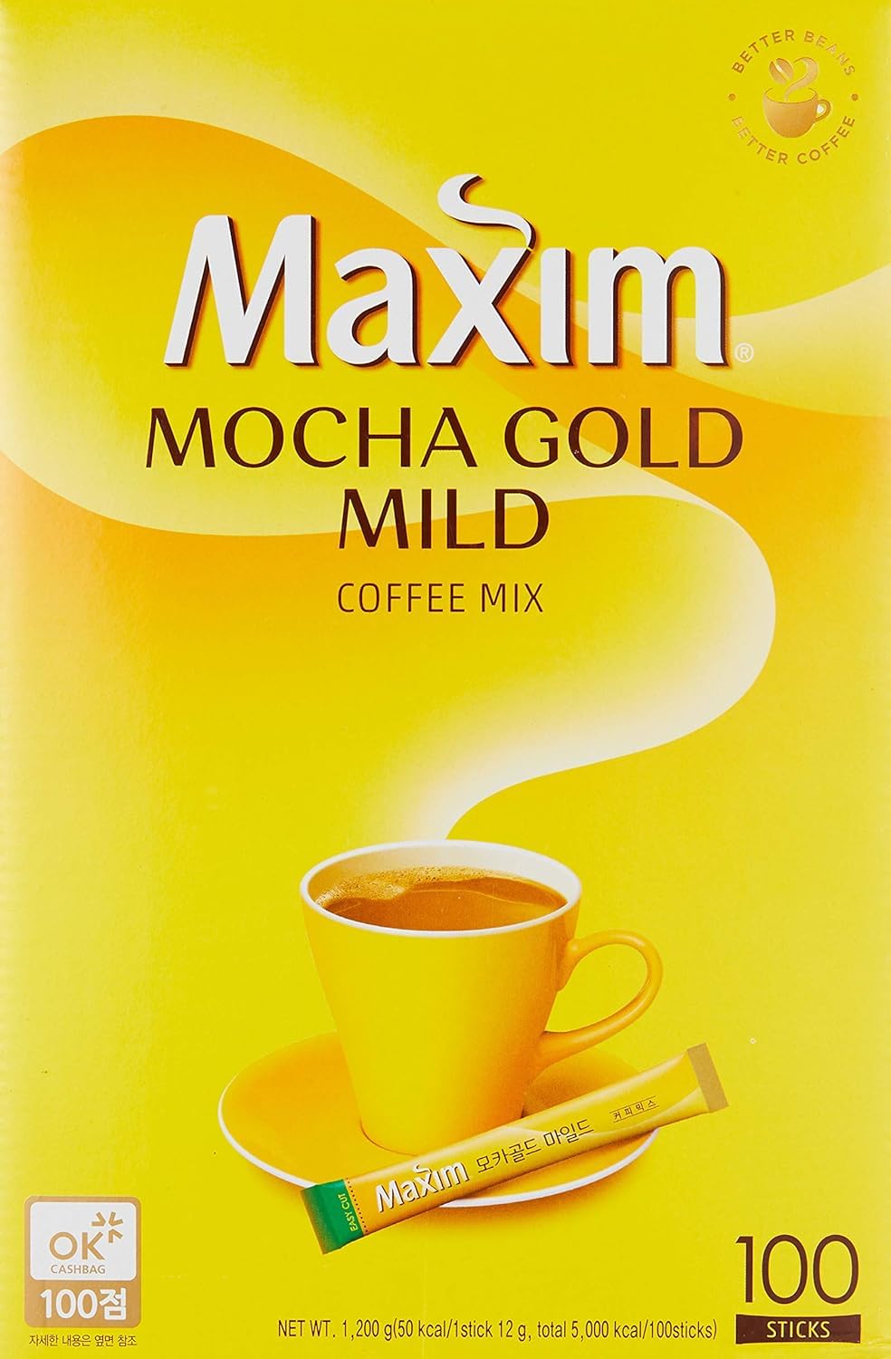 Maxim Mocha Gold Mild Coffee Mix tub closeup highlighting premium aroma for a comforting morning.