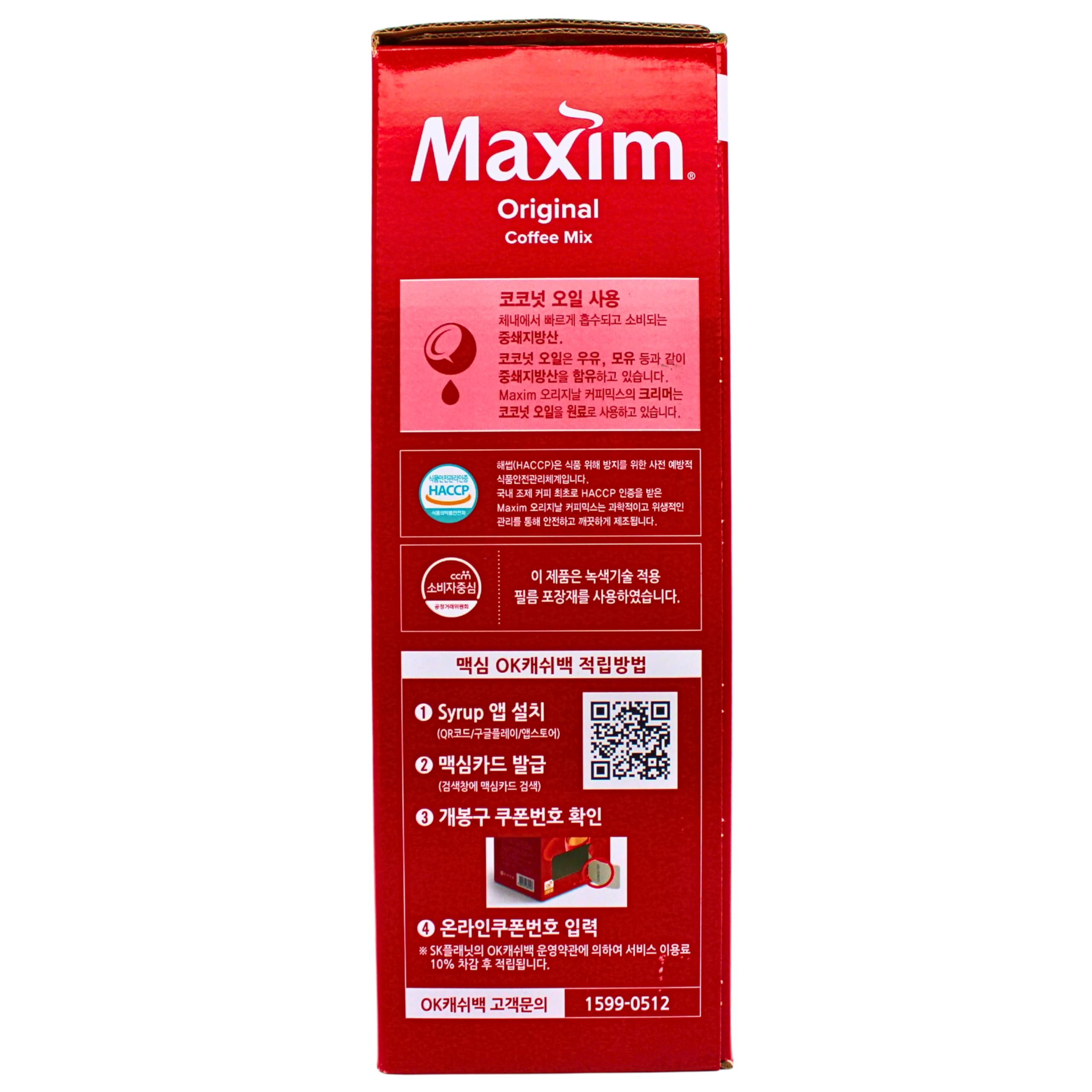 Front view of Maxim Original Coffee Mix box emphasizing value with 100 sachets