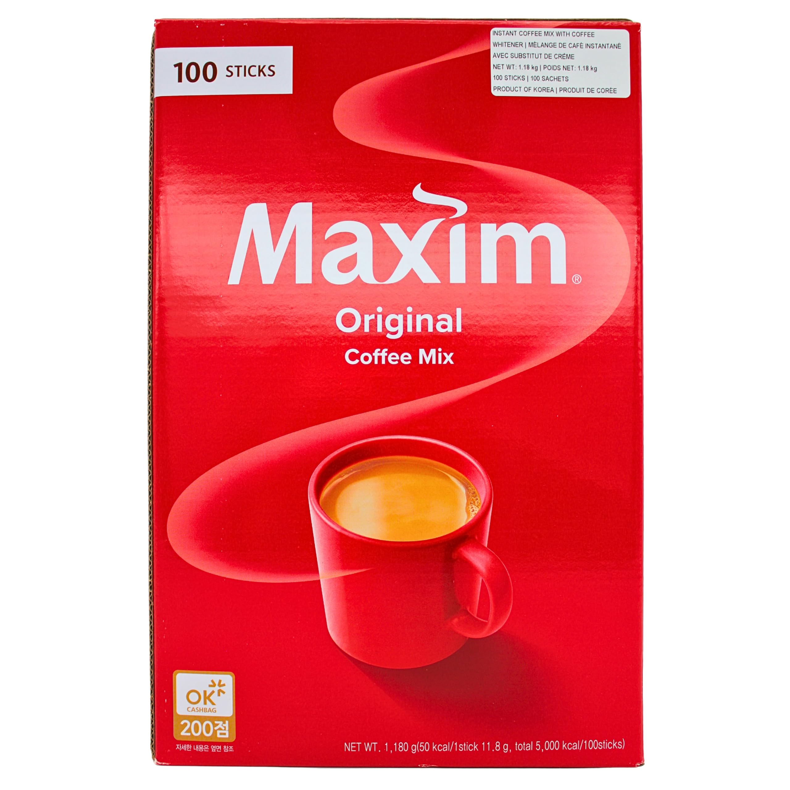Maxim Original Coffee Mix pack shot highlighting convenient sachets for fast brew