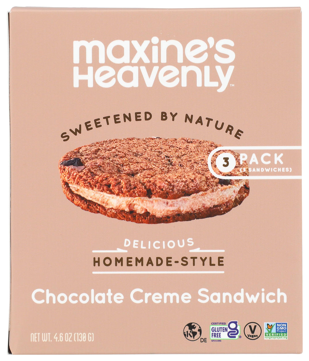 Maxine's Heavenly chocolate creme sandwich cookie close-up highlighting creamy filling for a quick indulgence