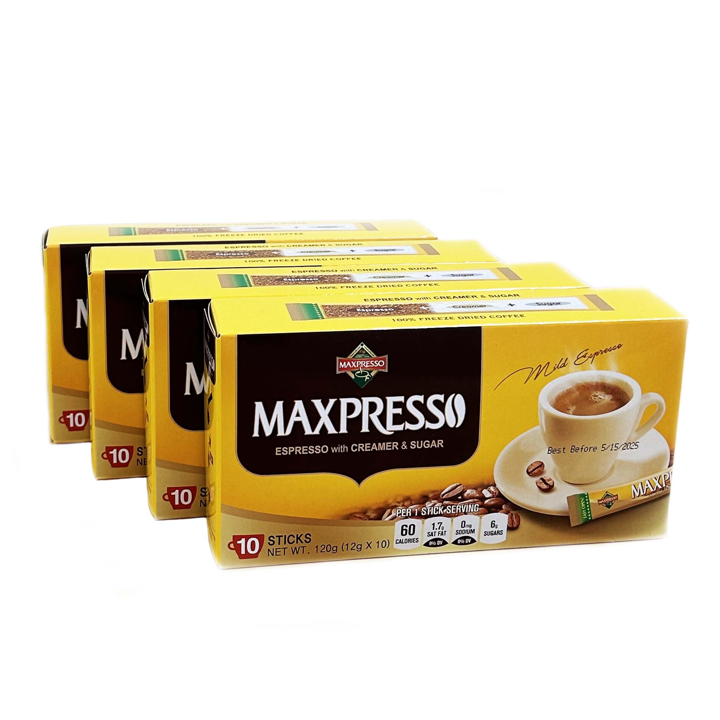 Maxpresso 3in1 Korean instant coffee box showing convenient single-serve packets for busy, on-the-go moments.