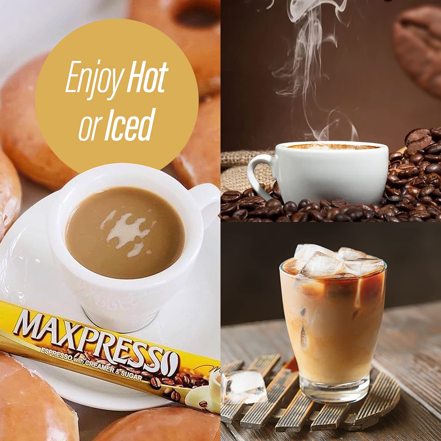 Close-up of a single Maxpresso stick with creamer and sugar for rich flavor