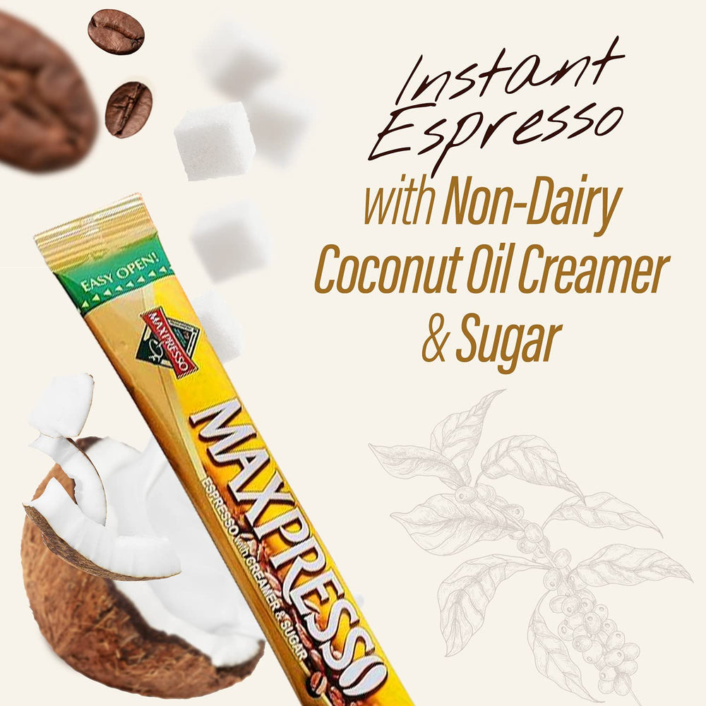 Hot Maxpresso coffee served, highlighting smooth espresso and creamy texture