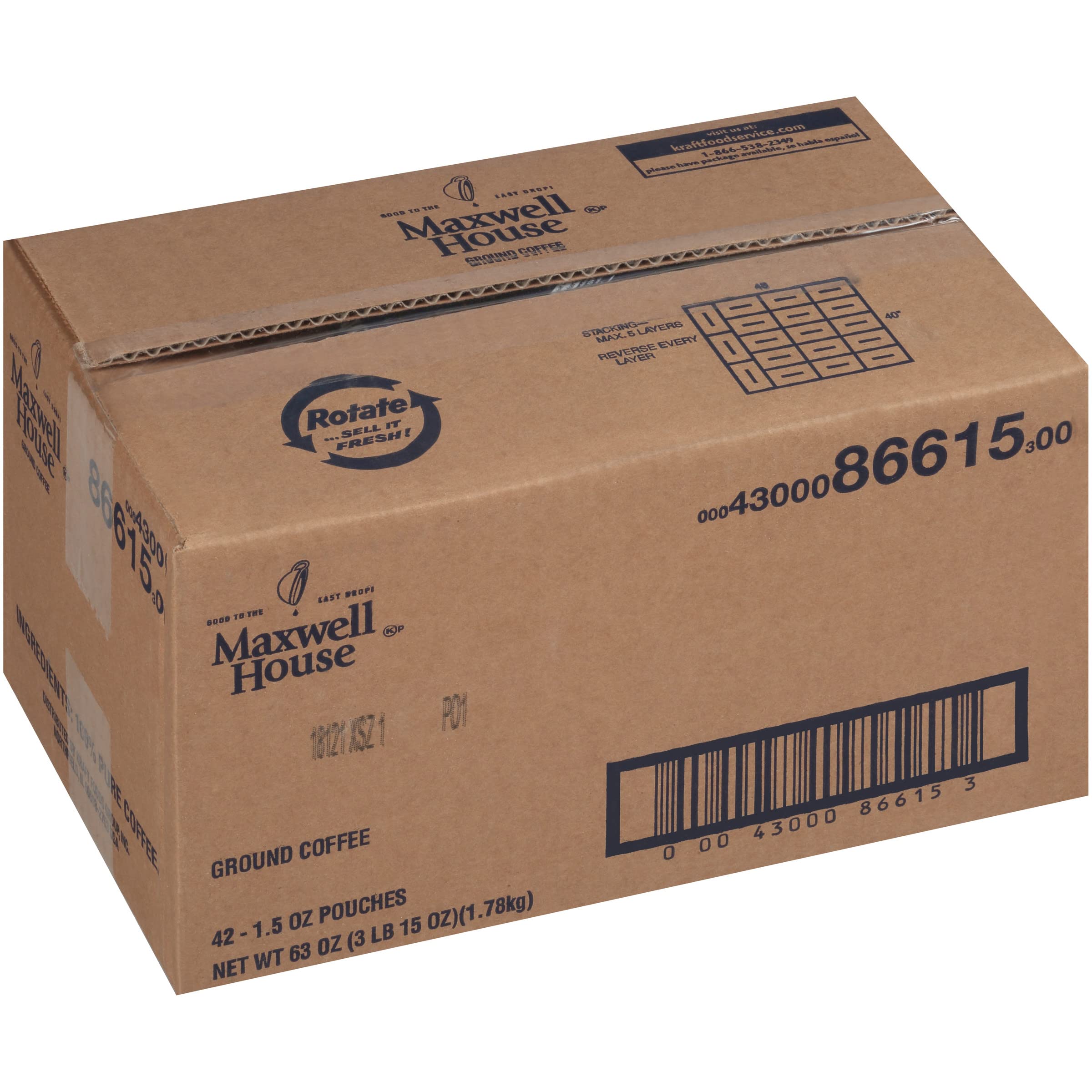 Maxwell House aromatic packets for quick brewing.