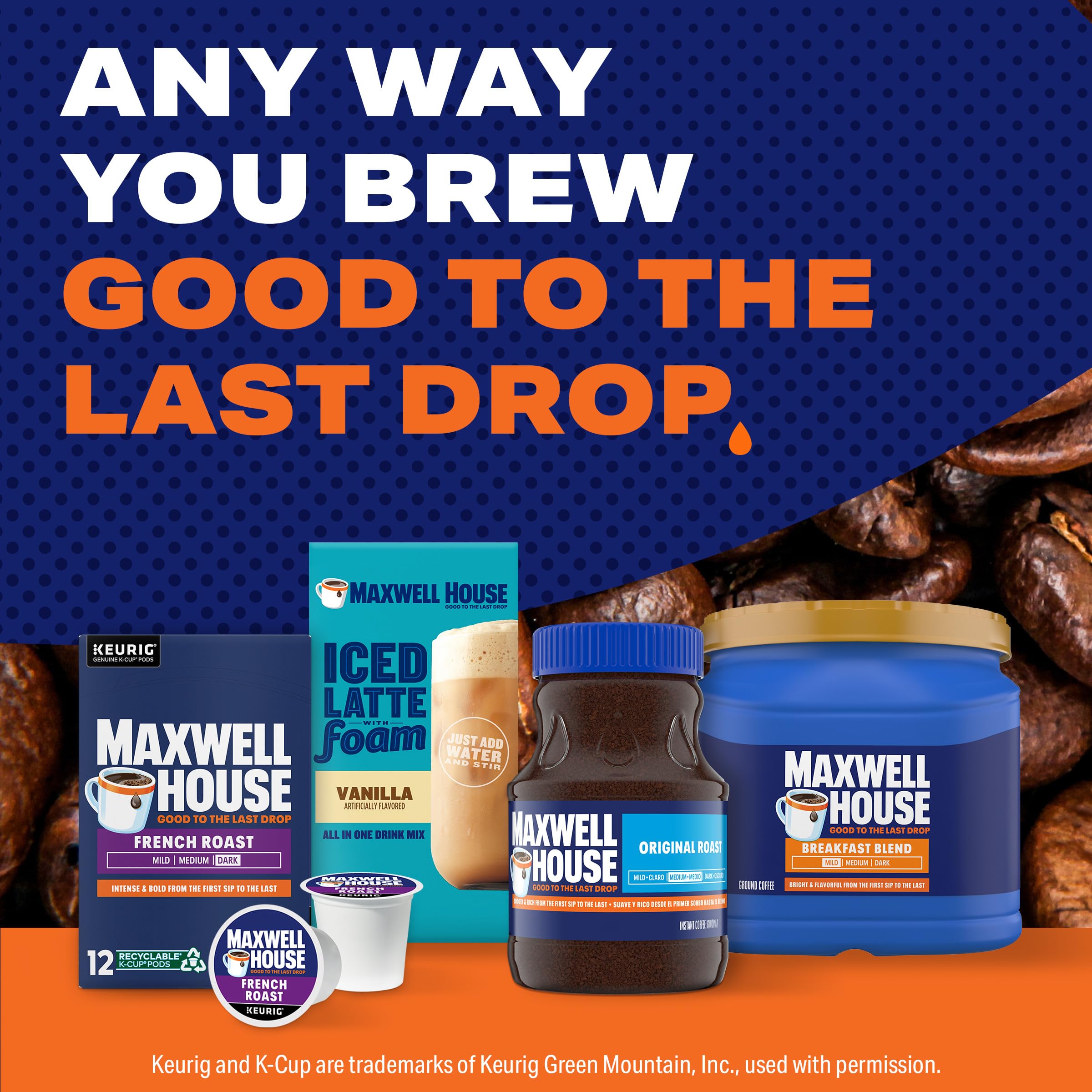 Label close-up on Maxwell House Breakfast Blend canister showing kosher certification and US roasting heritage