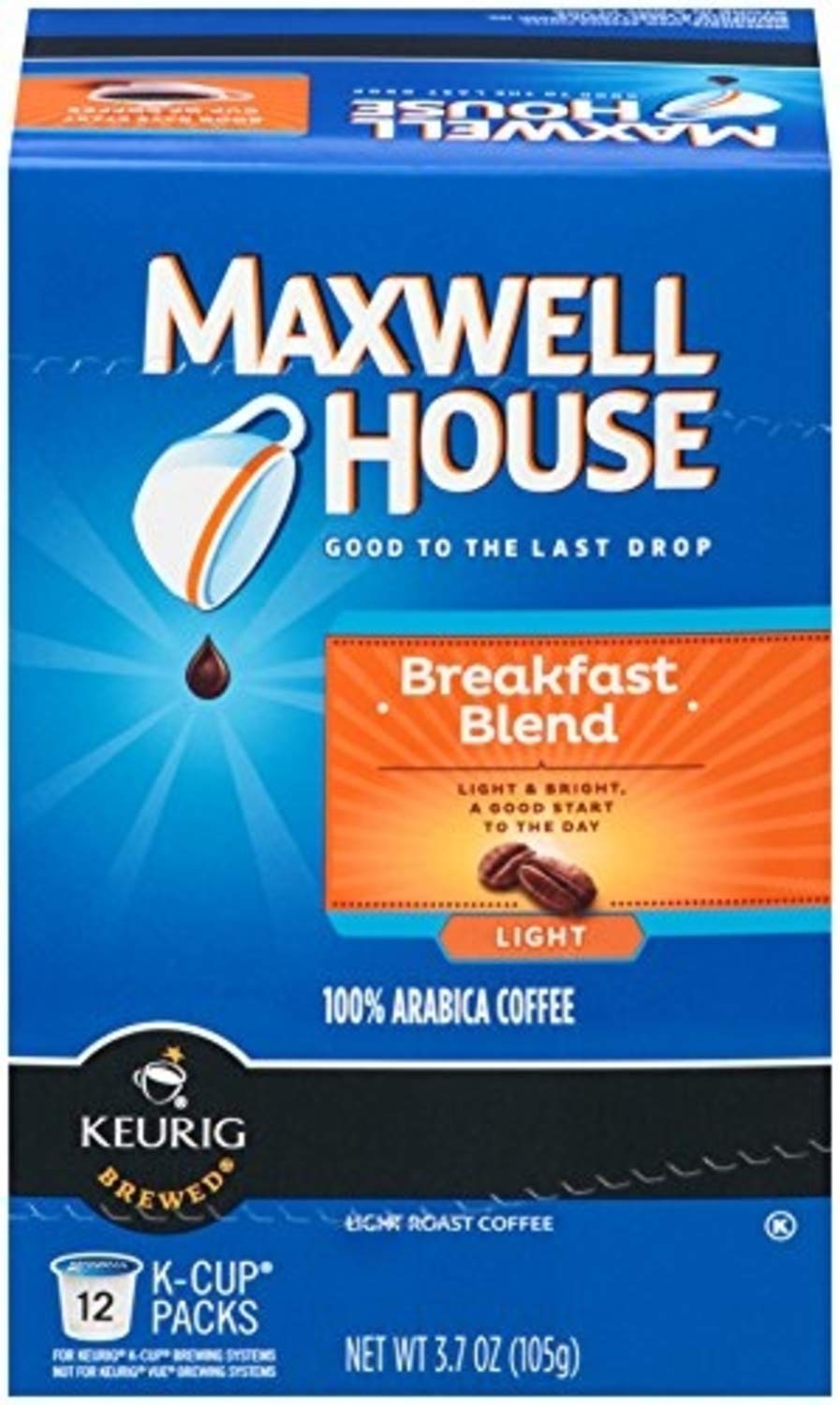 MAXWELL HOUSE Breakfast Blend packaging shown with 12-count supply.