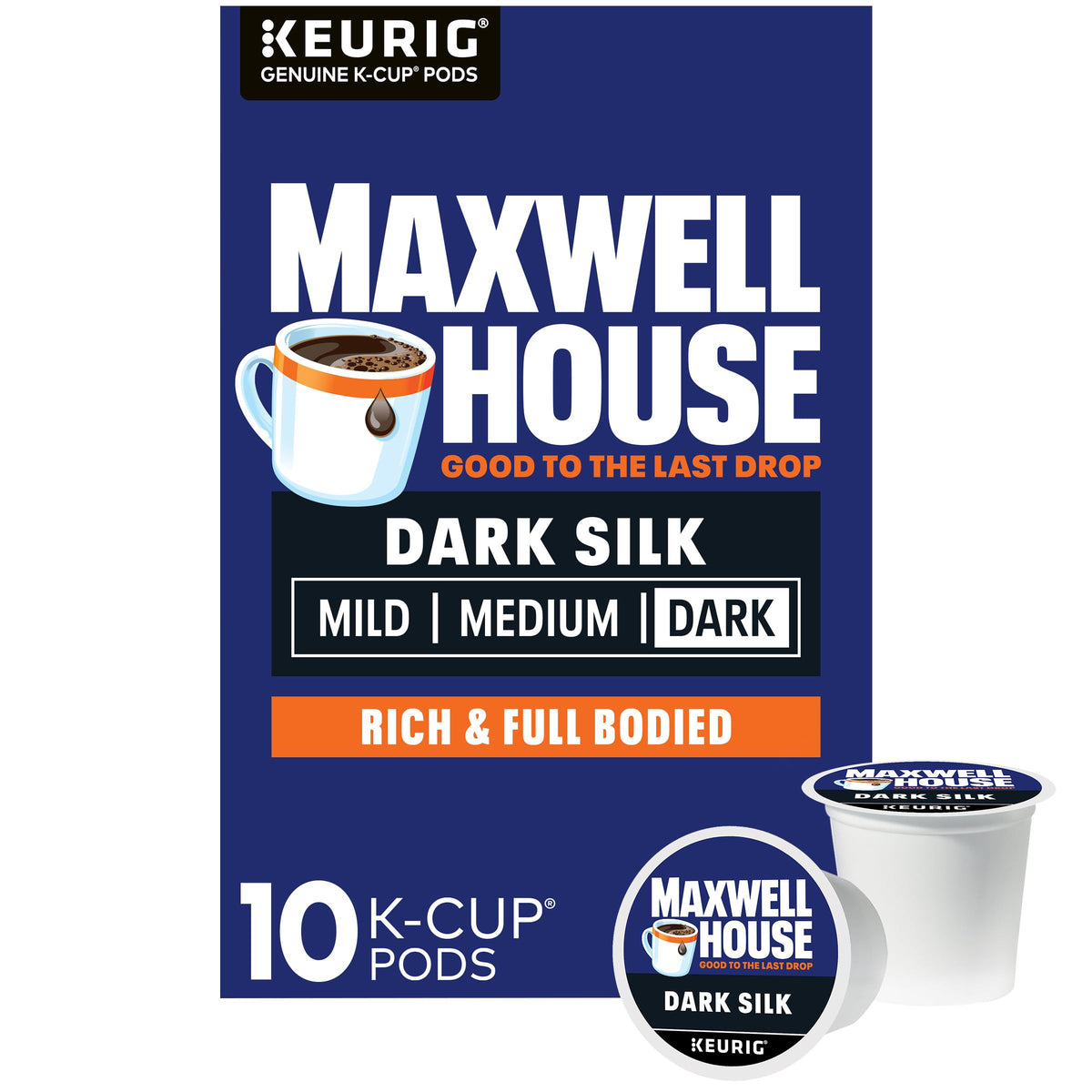 Maxwell House Dark Silk K-Cup box front conveys trusted brand for simple mornings