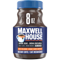 MAXWELL HOUSE Dark Silk Instant Coffee jar on kitchen counter for quick mornings
